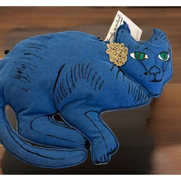 VTG Andy Warhol Blue Cat Pop Art Purse Bag Artsy 80s Retro Hipster Kitty Y2K 00s - Picture 14 of 16